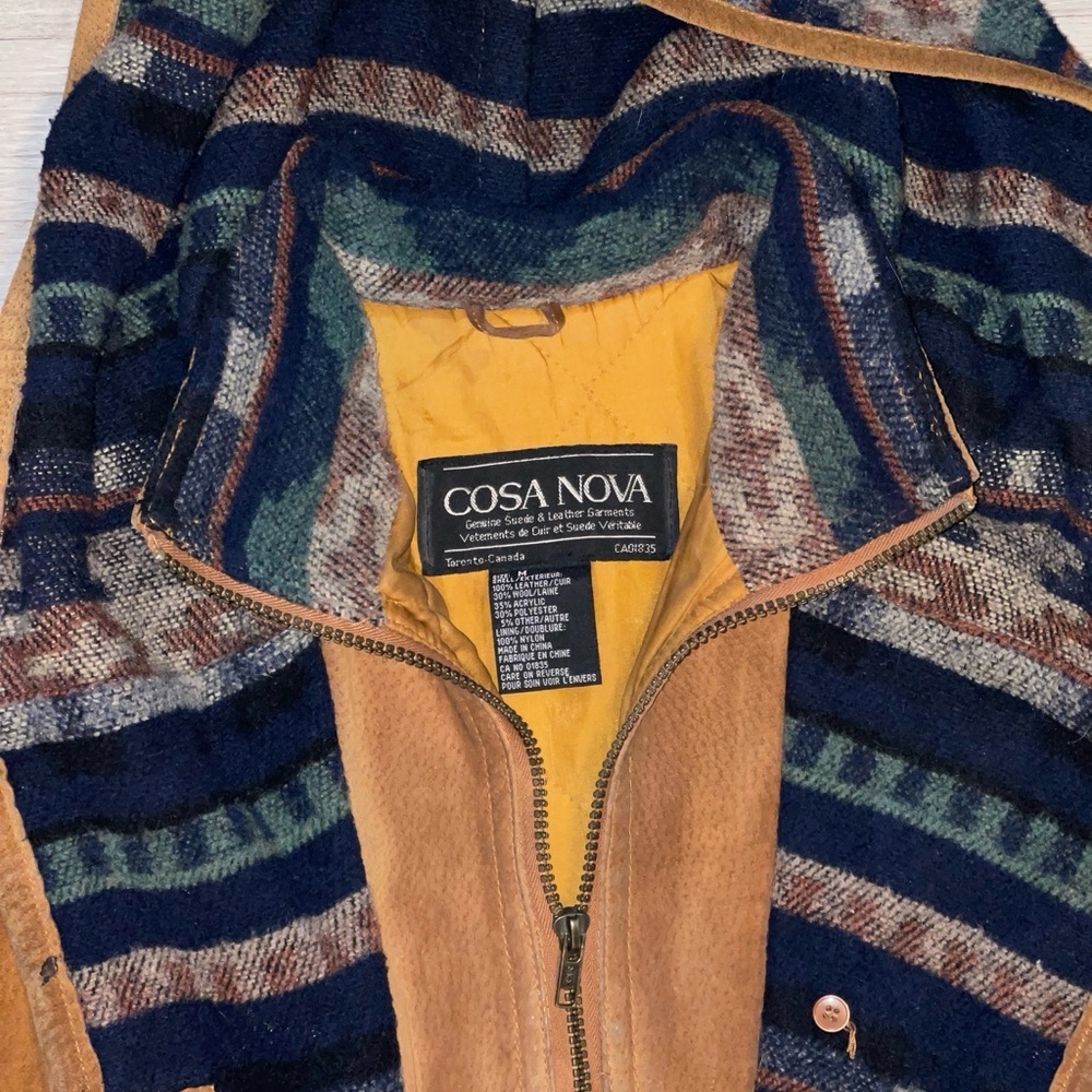 Men's Tan and Blue Striped Bomber Jacket
